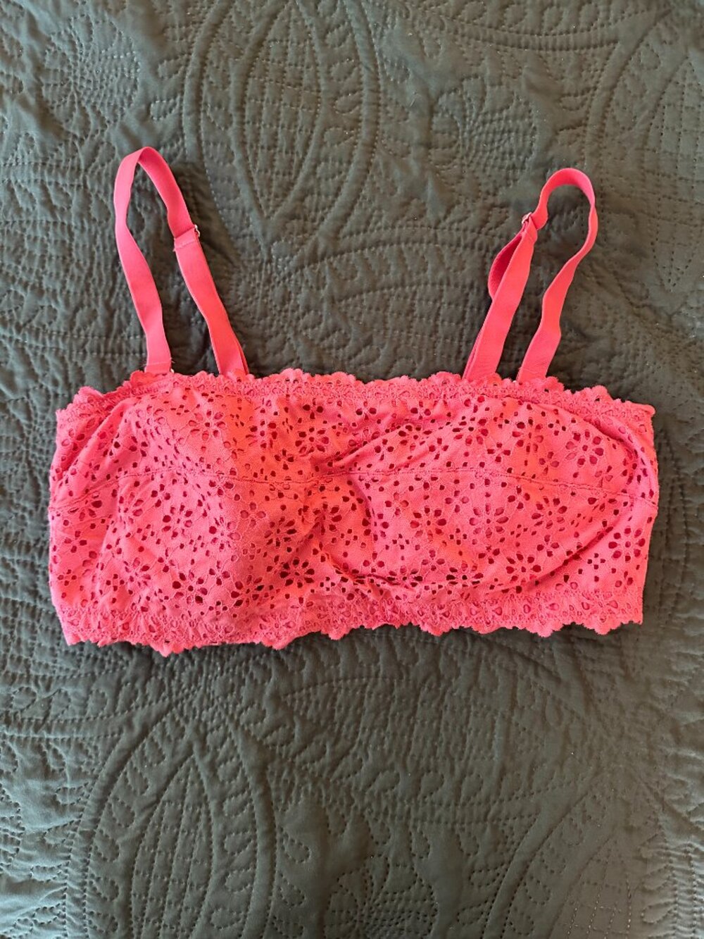 Auden Coral Pink Floral Lace Bralette Strapless / Adjustable Straps Size XL